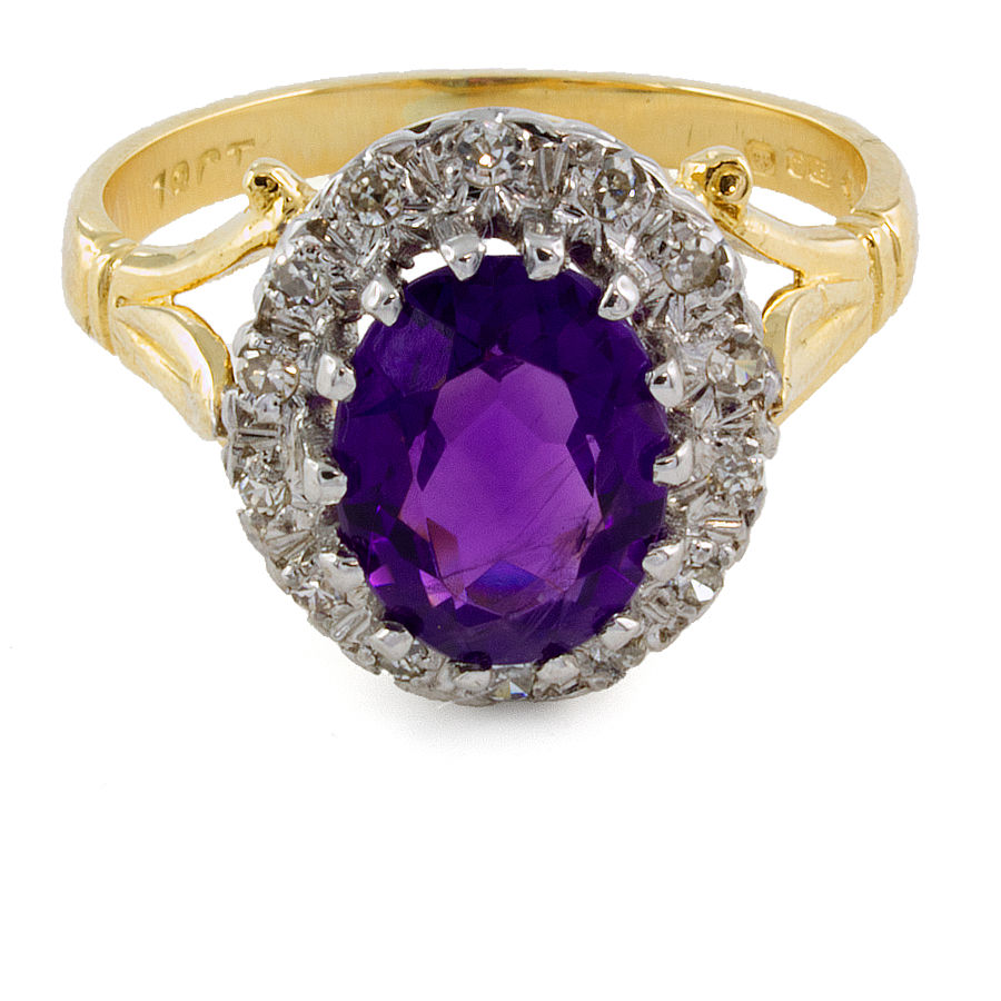 18ct gold Amethyst / Diamond Cluster Ring size K